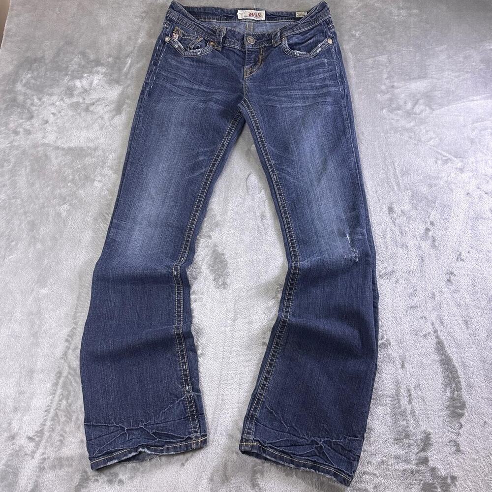 MEK Denim Mazatlan Jeans Womens 27x34 Fits 30x33 Blue Bootcut Distressed